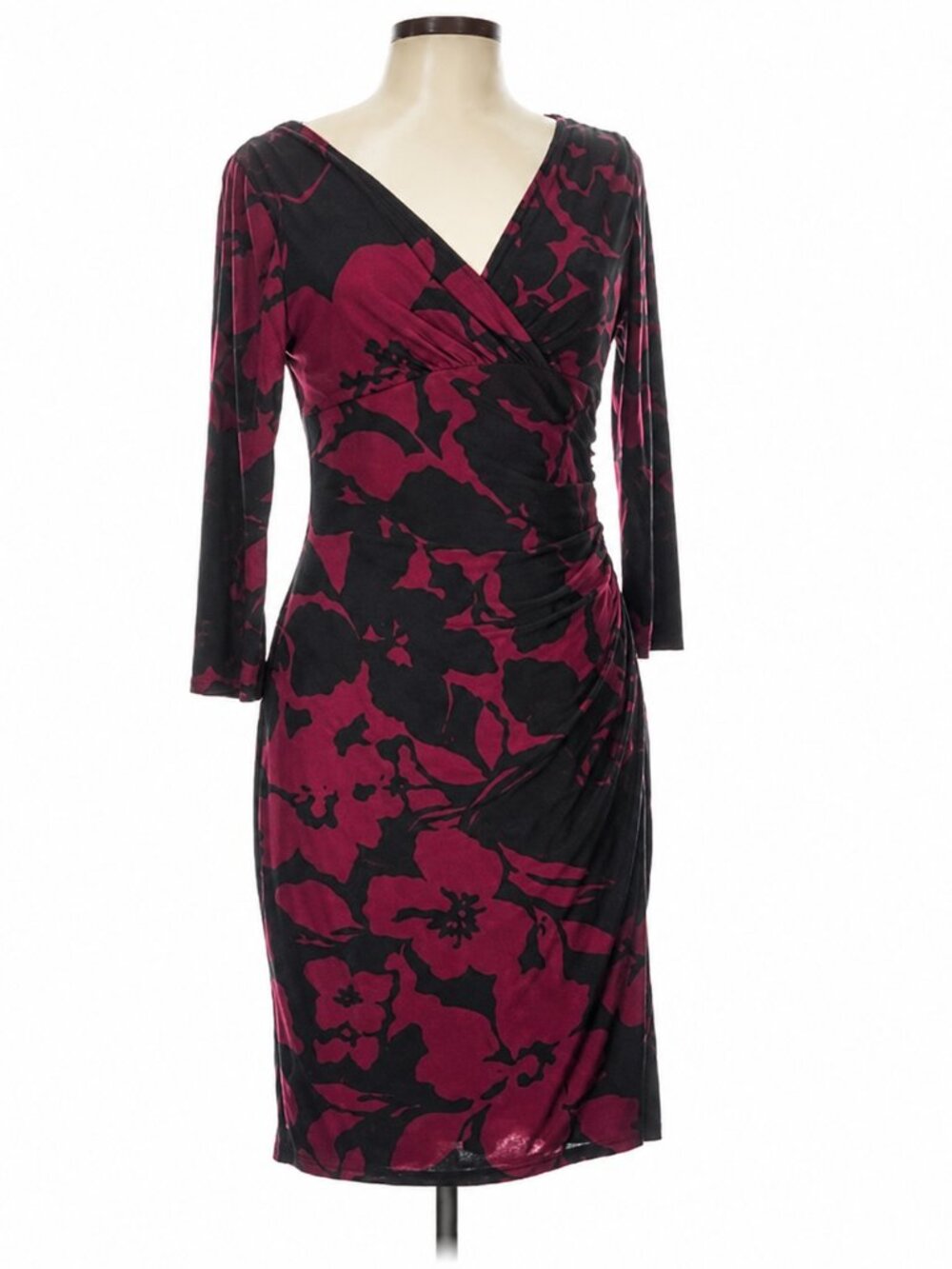Ralph Lauren Dark Floral Dress Large 10 Black Red Cocktail Party Wedding Guest